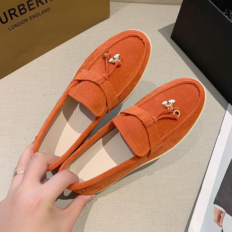 Fashion Spring Walk Loafers Women Flat Shoes Retro Suede Leather Tassel Metal Slip On Lazy Shoes Mules Driving Shoes Causal Moccasins