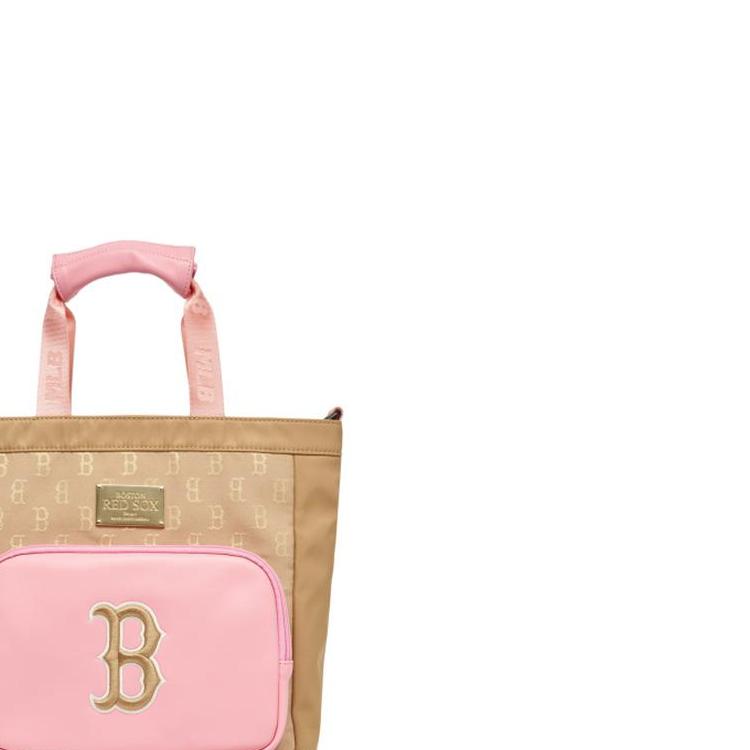 MLB Large Capacity Adjustable Shoulder Strap Printed Big Logo Metal Zipper Tote Bag Women Tote Bags Beige 7AUBM023N-43G0S