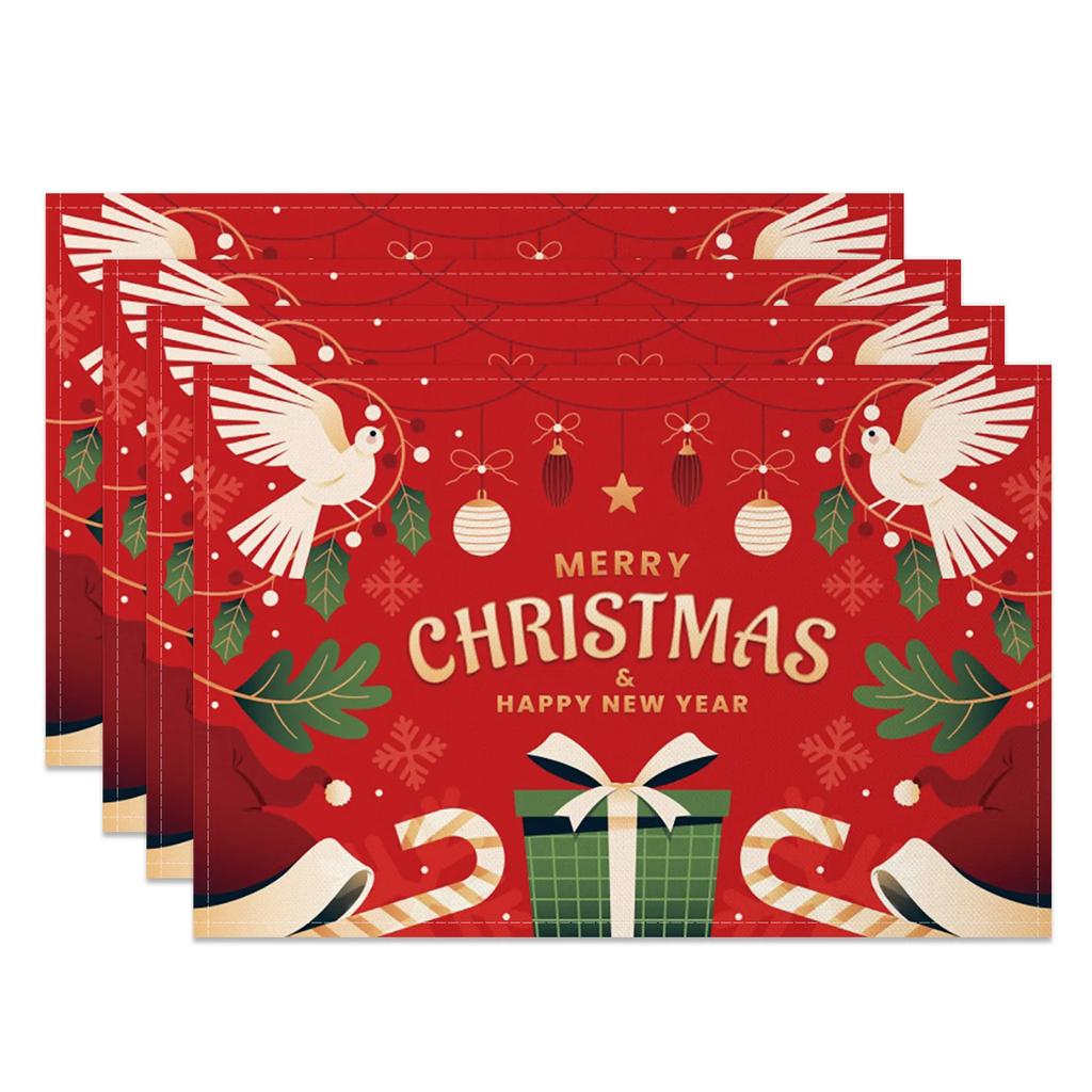 Christmas Table mat dining table Xmas Tree Snowman Santa Gingerbread House Linen Fabric Merry Christmas Holiday Table Decoration