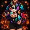 Dámská módní mikina s kapucí a potiskem na Halloween s kapsou na mazlíčka, ležérní mikina