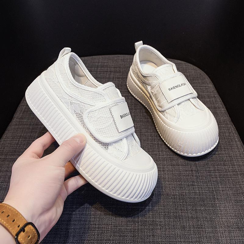 Thick-soled Fisherman Shoes Shallow Mouth Breathable Lace Mesh Biscuit Board Shoes Versatile Casual Hollow Bread Shoes Casual Fashion