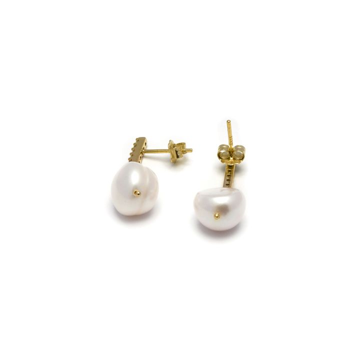 Boucles d'oreilles - LUXENTER - Nolshu - Argent 925 - Or jaune 18K - Perle blanche