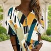 Women Plus Size Abstract Geometric Printed V Neck Half Sleeve Zip Sweatshirt