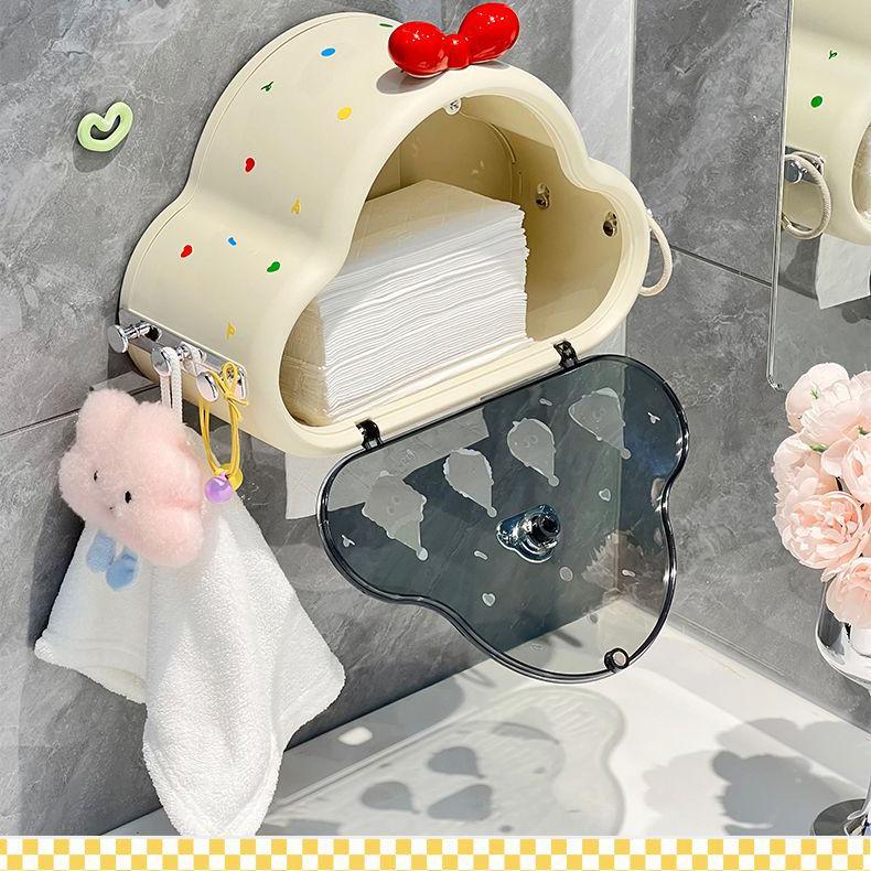 Cloud Patterned Bathroom Waterproof Non Porous Wall Hanging Tissue Box Storage Rack Dustproof