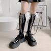 Sweet Lolita Socks Women's Calf Socks Black White Knee High Socks Tie Up Cotton Socks Lace Trim Princess Socks for Party