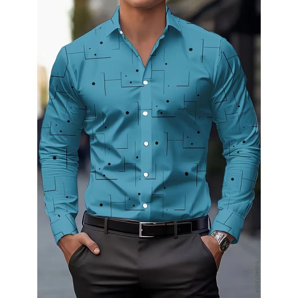 Men's Long Sleeved Shirt with an Irregular Collar and White Vertical Stripe Printed Top for Daily Commuting and Casual Wear
