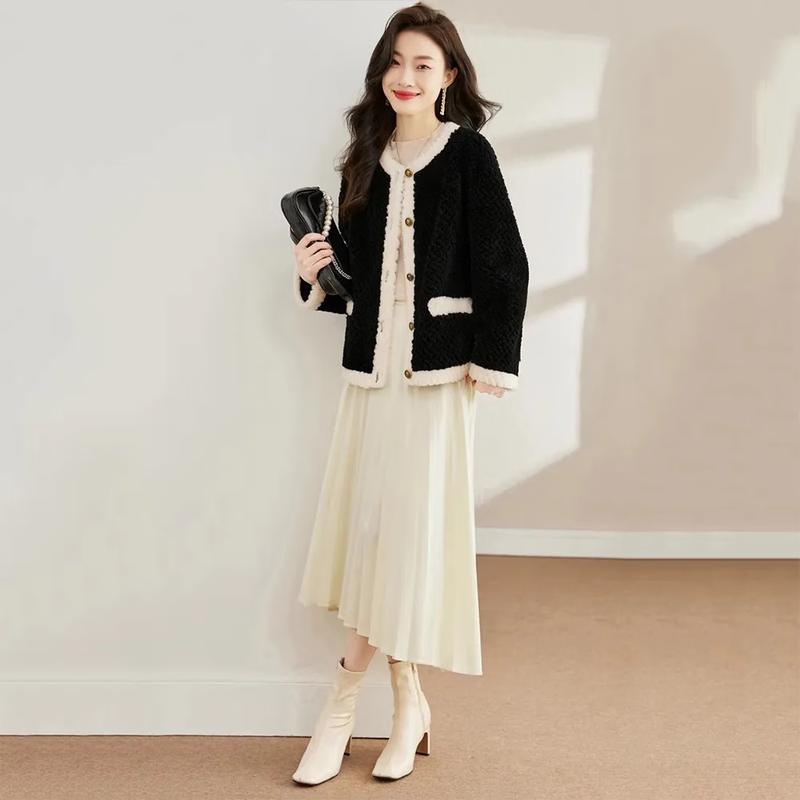 KAISER Women's Lamb Shearling Round Neck Coat