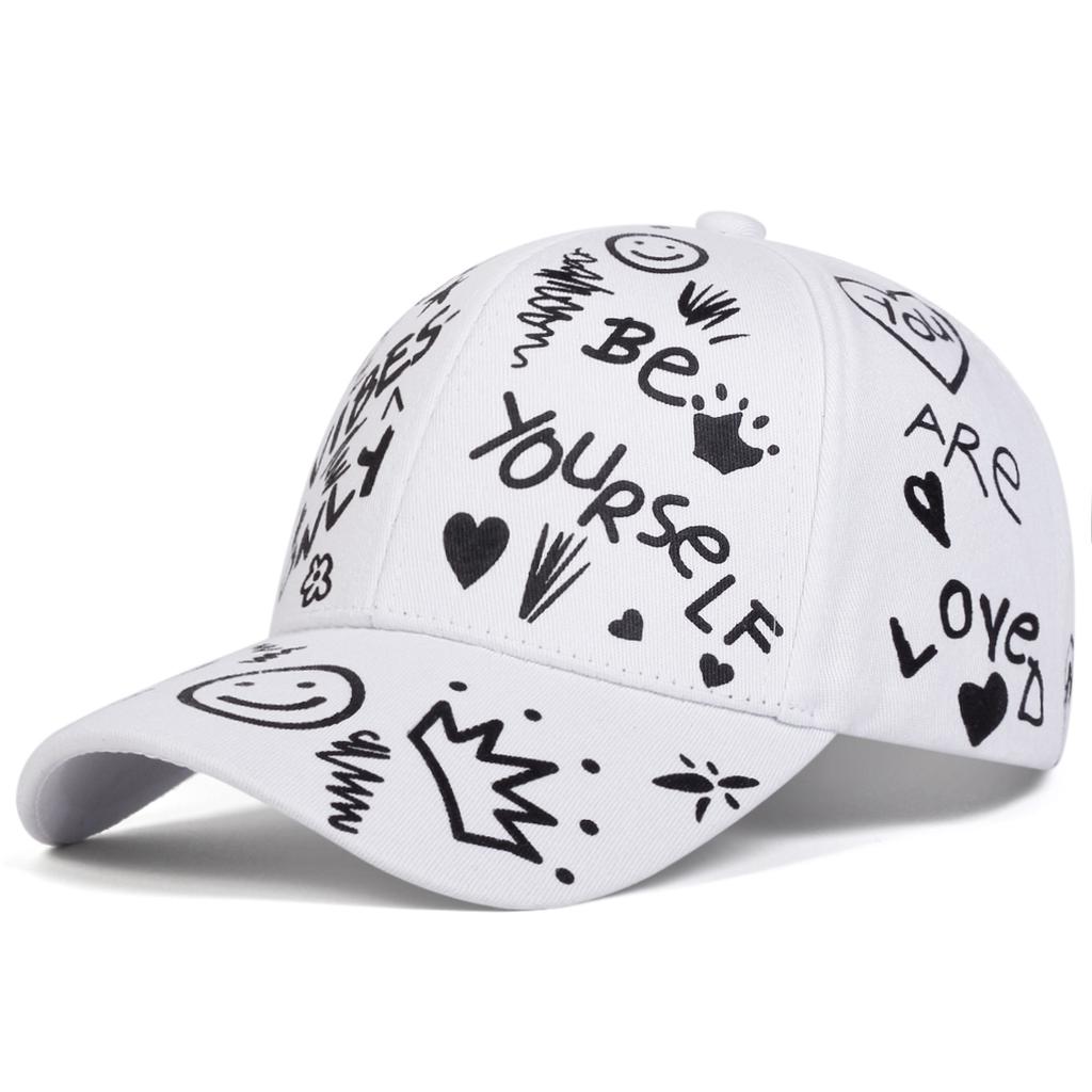 Unisex Smiling Face Graffiti Print Baseball Caps Spring Autumn Outdoor Adjustable Casual Hats Sunscreen Hat