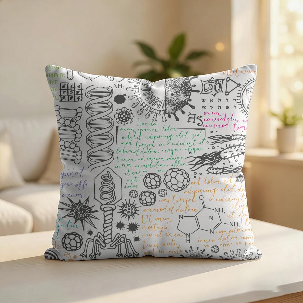 Chemistry Printed Pattern Cushion Cover Silky Short Plush Invisible Zipper Dustproof Sofa Pillow Case For Home Decor