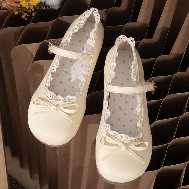 

Мода 2025 Женская Мода Одинарная Обувь Весна Новая Круглый Носок Мелкий Вырез Бант-Бабочка Металлическая Пряжка Мягкая Подошва Нескользящая Обувь на Плоской Подошве 35