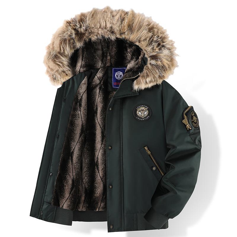 European Size Winter Windproof Casual Loose and Thick Cotton Jacket, Fur Collar Hooded Cotton Jacket, Top