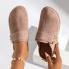Large size bag head flat bottom casual half slippers women's new solid color wedge metal buckle beach slippers