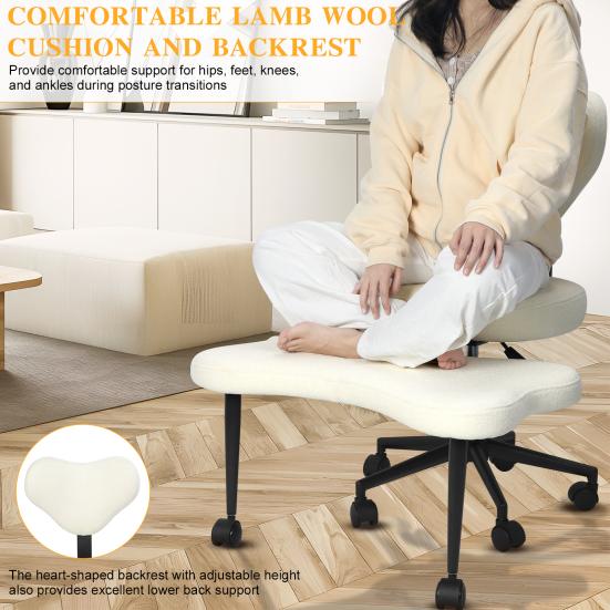 Yoga Meditation Chair with Back Support, Adjustable Cross-Legged Office Chair with Wheels