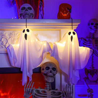 LED Light Up Hanging Ghosts Spooky Glowing White Ghost Haunted House Props Halloween Scary Ghosts Ornament Halloween Decoration