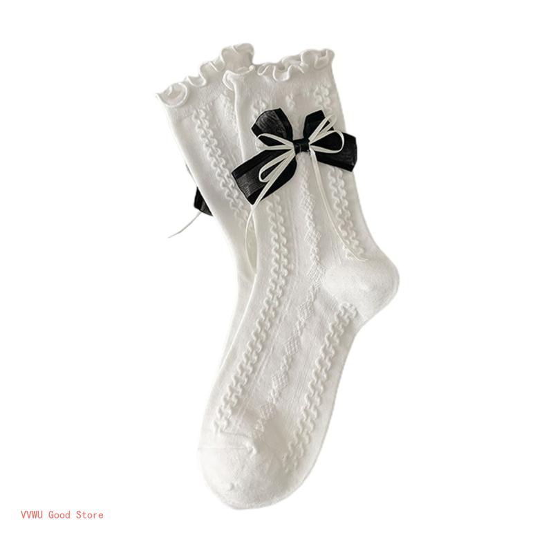 

Ankle Dress Socks Japanese Sweet Bowknot Socks JK Uniform Loose Socks for One Size белый
