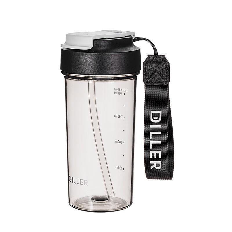 Diller 580ml Black Dual-Drink Portable Straw Cup