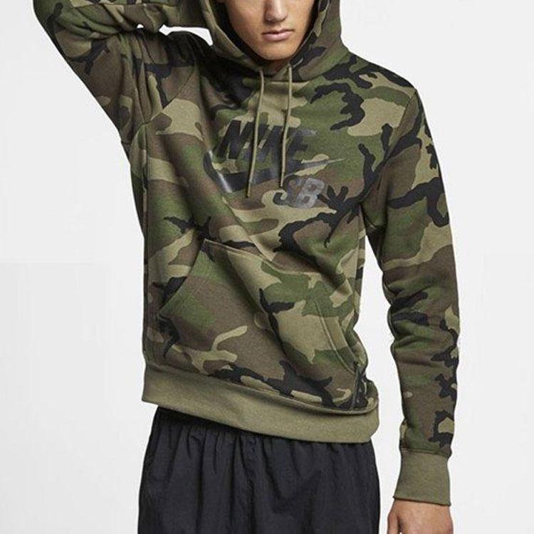 Nike SB Icon Fleece-Lined Skateboarding Hoodie Men Hoodie Green-Camo AT9756-222