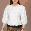ZANZEA Women Casual O-neck 3/4 Sleeve Embroidery Lace Blouse