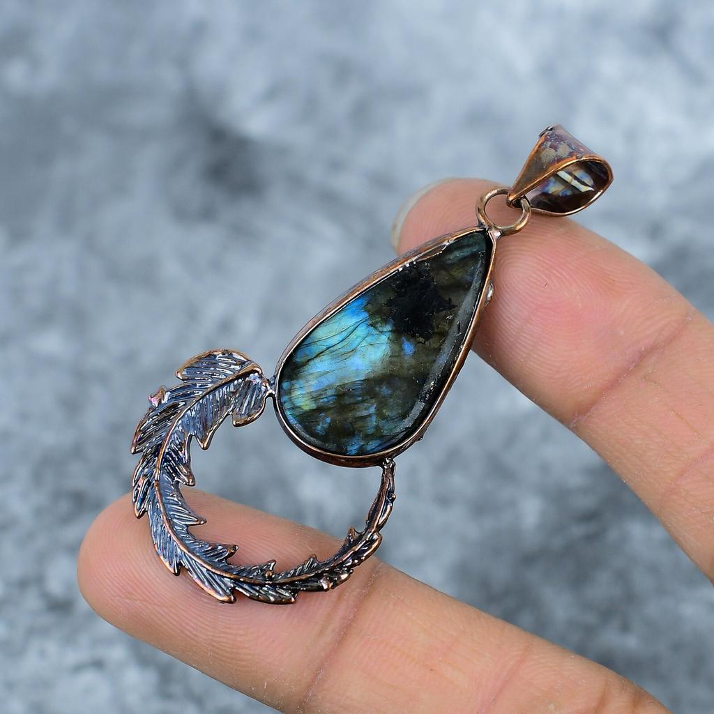 Pear Natural Labradorite Copper Electroformed Friendship Day Anniversary Pendant VP-14