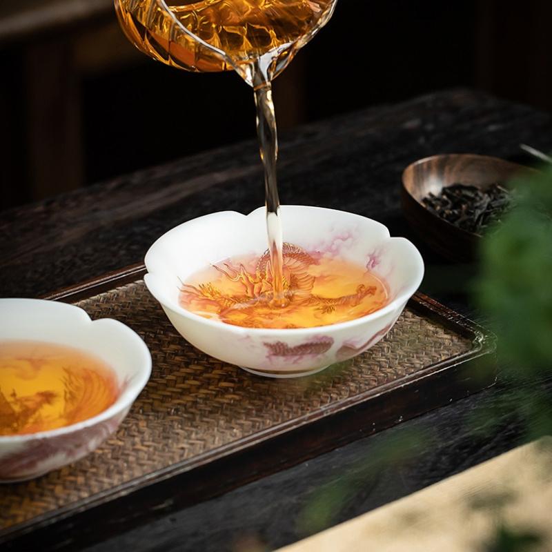 Ceremonial Grade White Porcelain Tea Cups Dragon Phoenix Mutong Set Elegant Chinese Gongfu Japanese Teaware