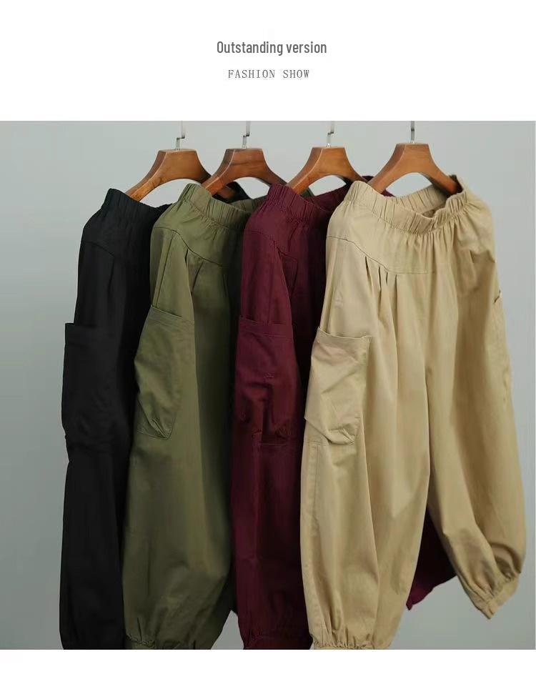 Pure Cotton Women's Slim Harem Pants - 2024 Summer High Waist Bloomers with Loose Cuffs and Plus Sizes