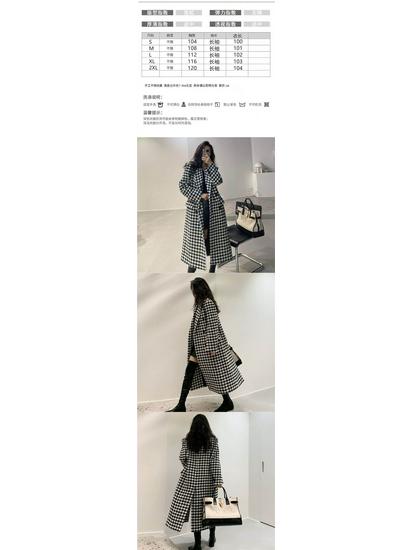 2025 Spring Korean Houndstooth Woolen Mid-Length Over-the-Knee Socialite Coat for Women