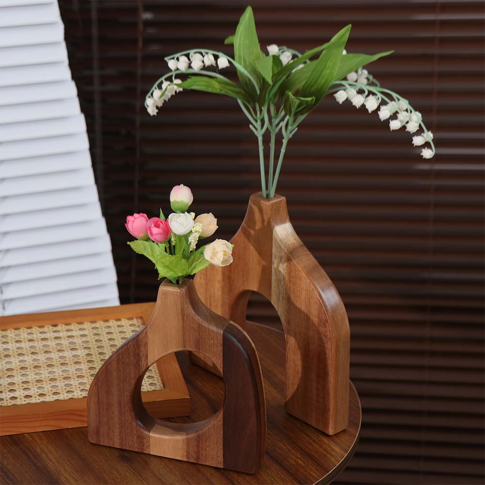 Solid Wood Wooden Vase Irregular Shape Floral Arrangement Vase Nordic Style Vase  Floral Display