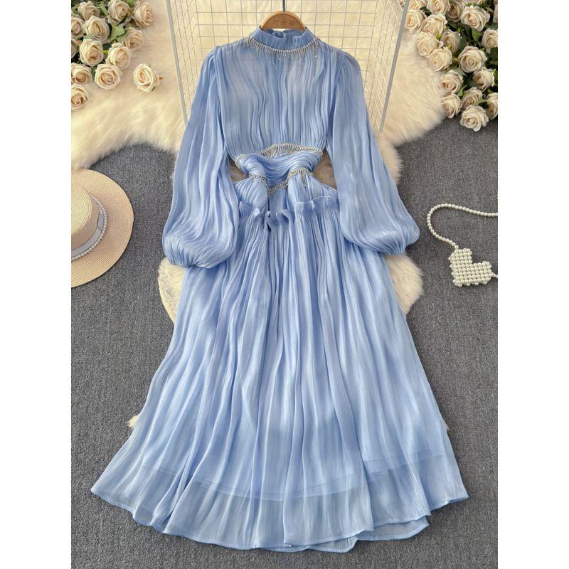 2024 Spring Clothing New Arrival French Fancy Classic Style Western Style Diamond Tassel Pleat and Waisted Long Dress Tide