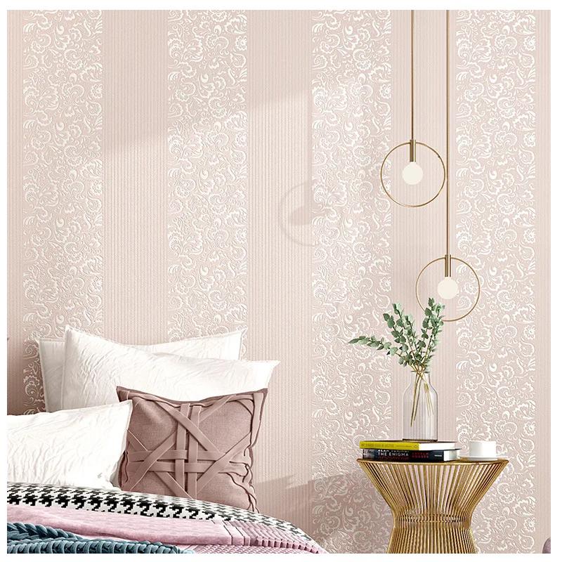 9.5m Non-self-adhesive Wallpaper Bedroom 3D Living Room White Vertical Stripe Non Woven Cloth European TV Background Wall Paper