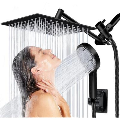 8 Inch Multifunction High Pressure Rain Shower Head with Handheld Spray Combo with 11'' Angle Adjustable Extension Arm/Flow Regulator/Shower System