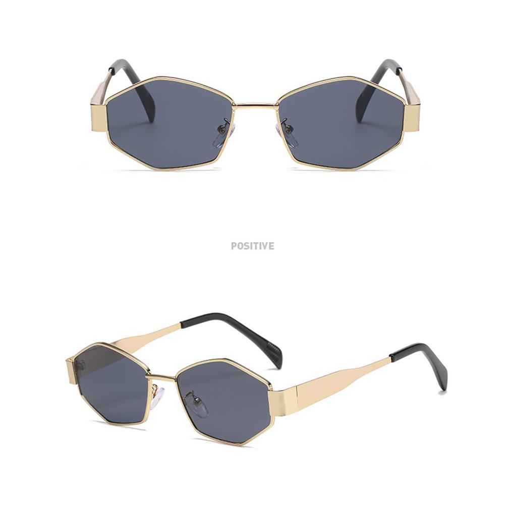 Модные винтажные солнцезащитные очки в форме ромба с полигональной металлической оправой — фото 8