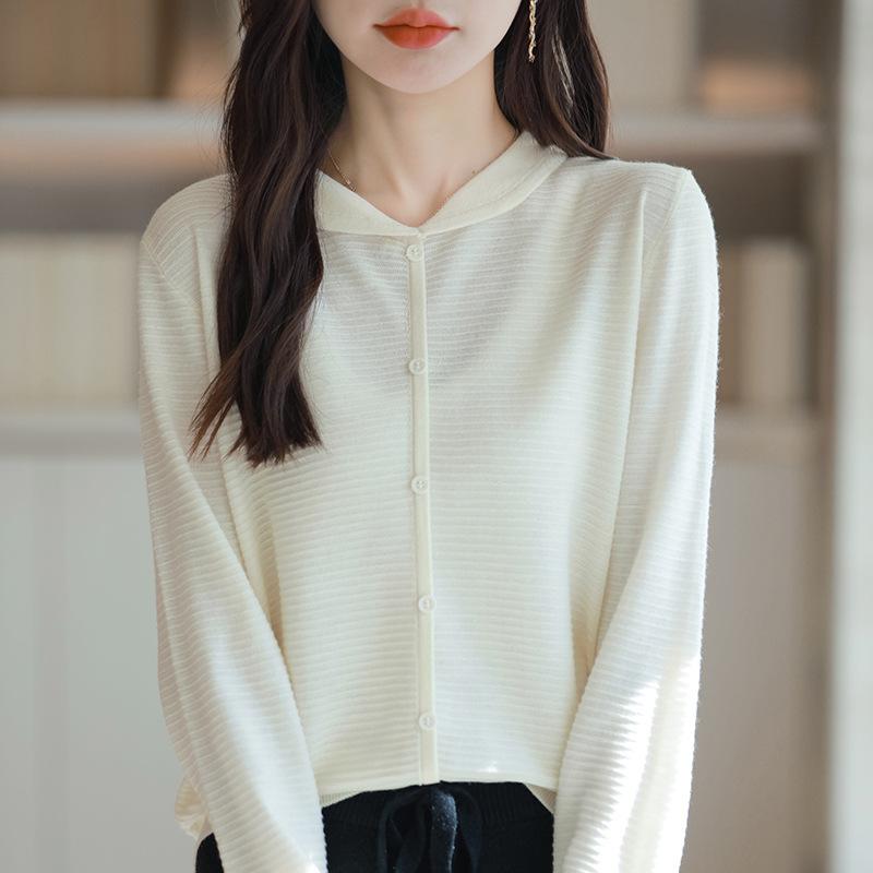 Doll collar pullover long-sleeved knitted sweater loose casual age-reducing women's fashion fake cardigan lapel collar multi-button top
