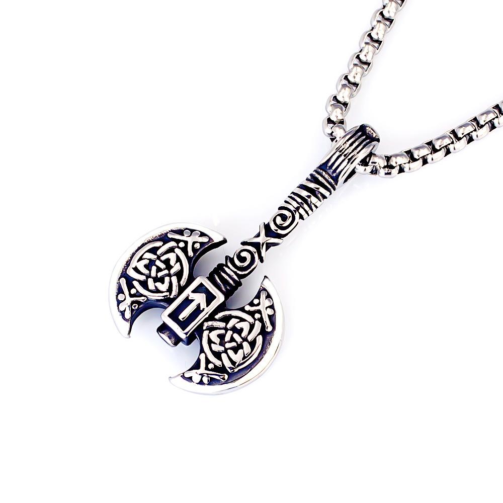 Nordic Viking Rune Double-sided Ax Necklace for Men and Women