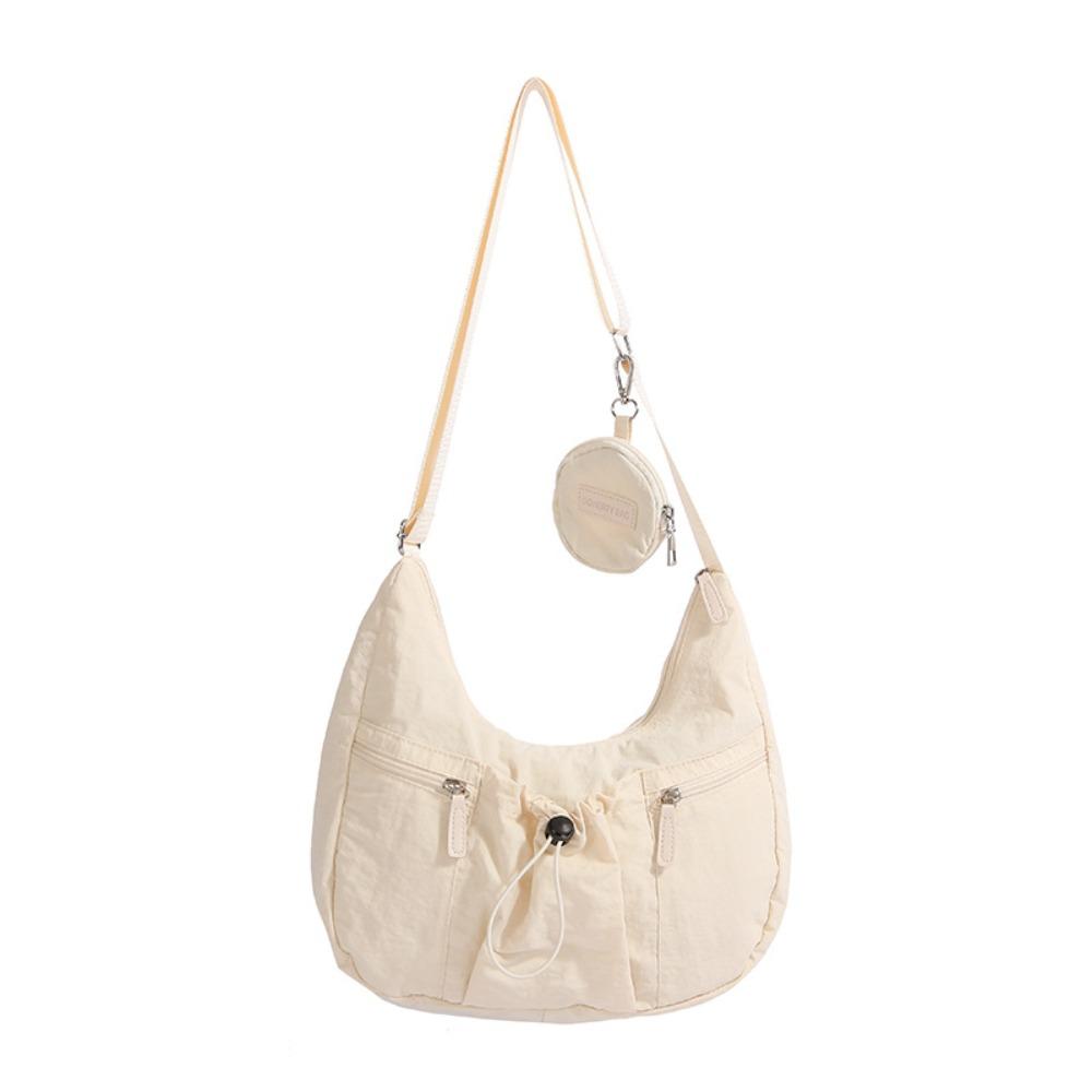 

Сумка-пельмень кроссбоди в корейском стиле, универсальная нейлоновая сумка через плечо, плиссированная сумка на кулиске, женская белый