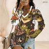 Women Plus Size V Neck Long Sleeve Halloween Mushroom Ghost Print Top