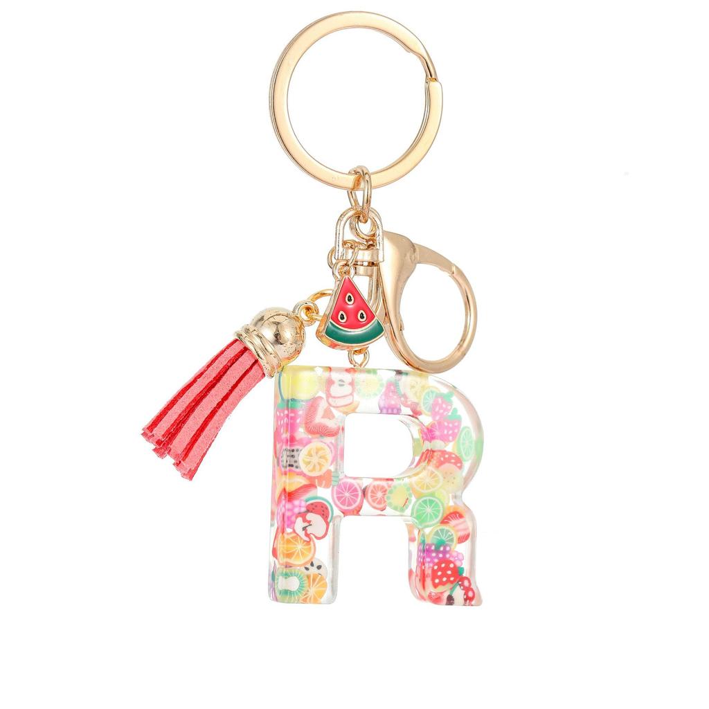 Summer Fruit Resin Keychain 26 Letters Fresh Cute Pendant Classic Retro Practical Durable Backpack Hanging Ornament Fashion Bag Accessory
