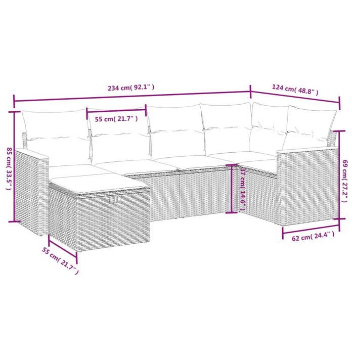 VidaXL Garden Lounge Set with Cushions 6 Pcs, Patio Sofas, Patio Furniture Set, Outdoor Furniture, Mix 3265301