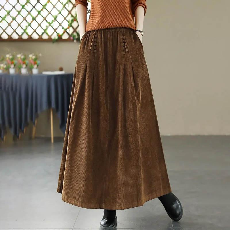 Skirt for Women Casual Versatile High Waist Long Loose Trousers Thickened Slim Solid Colour Skirt