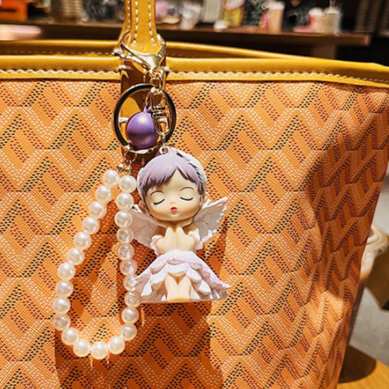 Car Pink Keychain Tone Girl Angel Doll Bag Pendant Beads Cartoon Gift Accessory