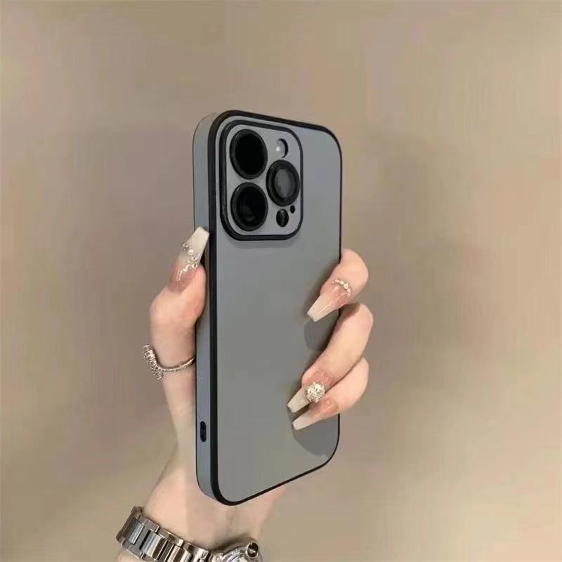 Solid Leather Texture Full Coverage Phone Case With Built In Lens Film For Apple Iphone