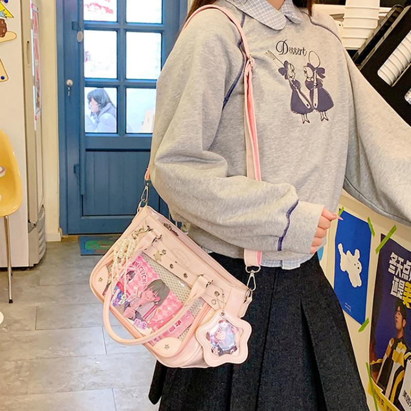 Transparent Ita Bag For Anime Fans Cute Jk Style Crossbody Bag With Clear Window Display Pins Women Versatile Shoulder Handbag