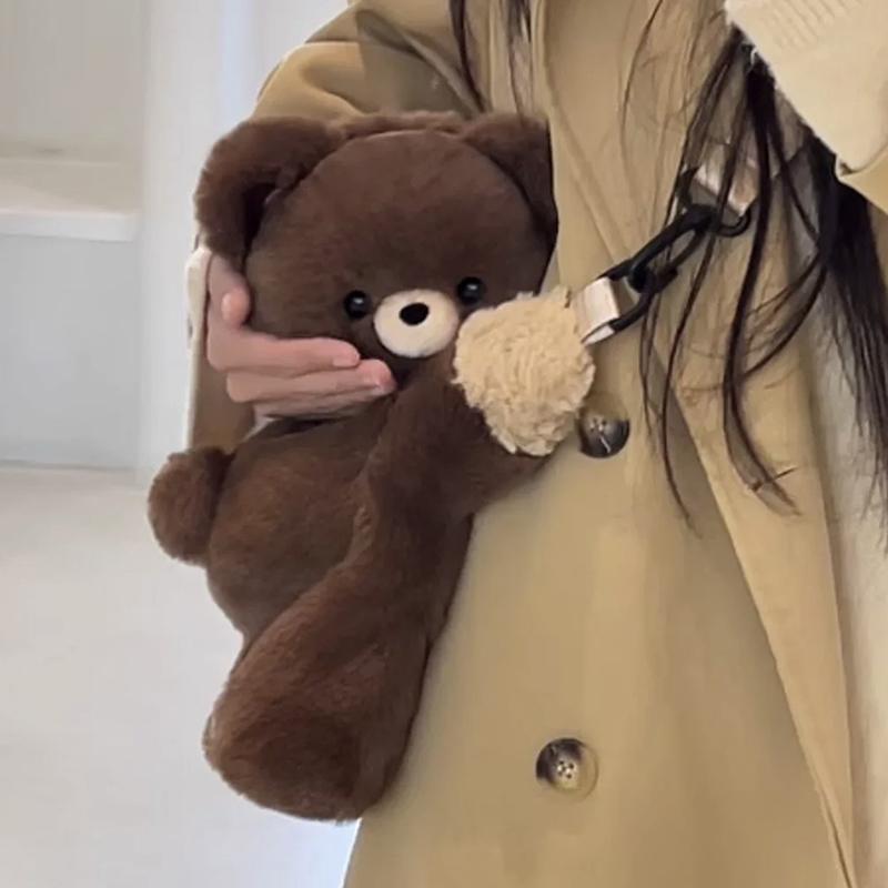 Damen Niedliche Kleine Braune Bär Umhängetasche Mädchen Persönlichkeit Cartoon Puppe Plüsch Rucksack Geschenk