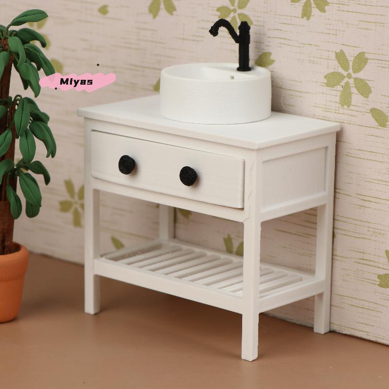 1/12 Scale Dollhouse Sink Cabinet Model - Bathroom Furniture Decoration for Dolls House Living Scene Ornament Toy for Girls