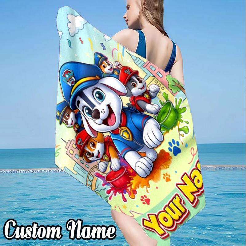 Custom Name Paw-Patrol Beach Towel - Soft, Ultra-Absorbent Microfiber, Lightweight, Perfect for Beach, Parties, Travel, Camping