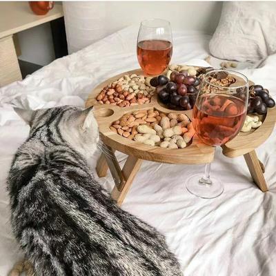 Outdoor Folding Table Chair Mini Picnic Table Beach Table Table Round Desk Wine Glass Rack Collapsible Table for Garden Party
