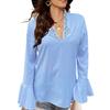 Damesmode V-hals Pailletten Effen Kleur Ruches Lange Mouw Shirt Top