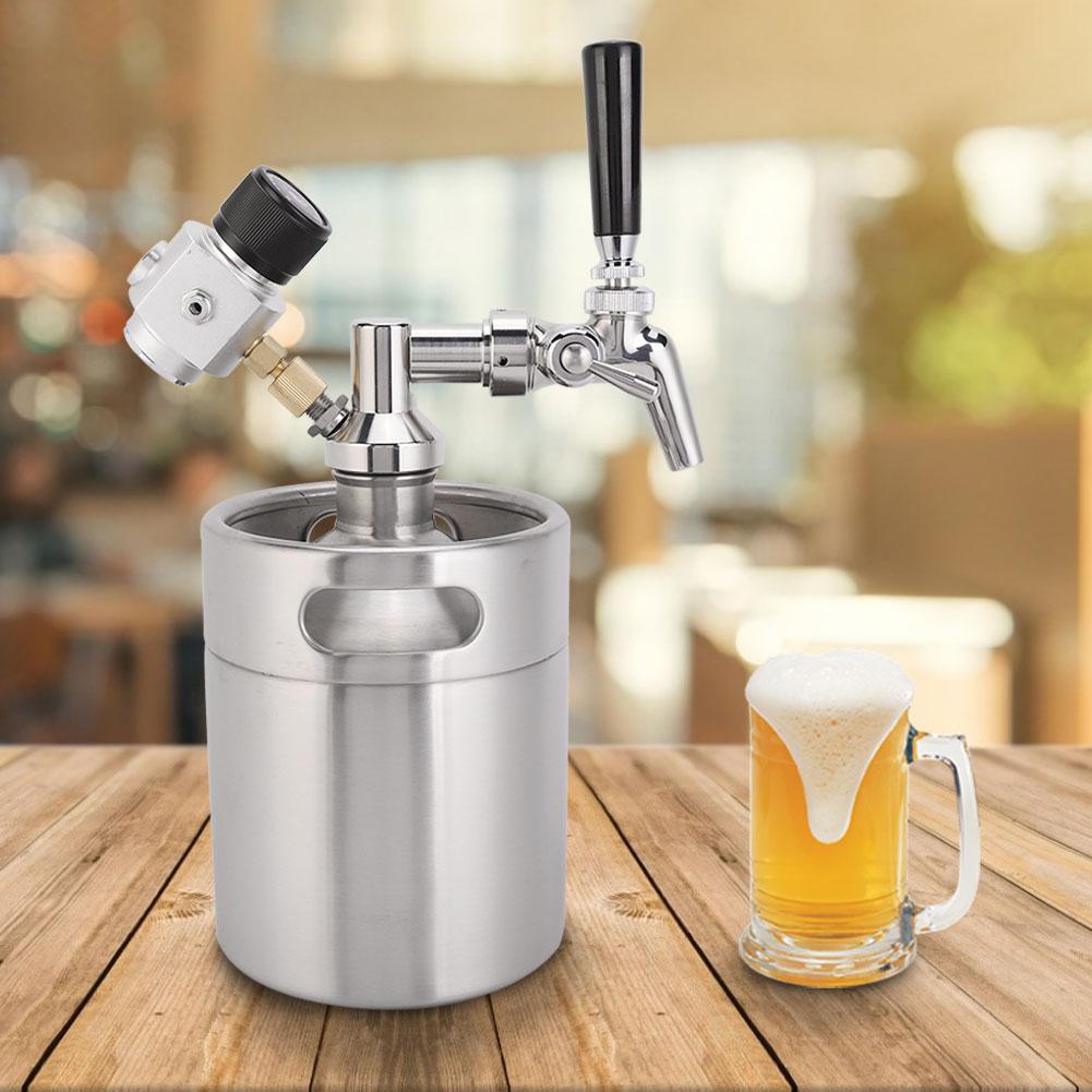 2L Stainless Steel Homebrew Mini Keg Kit Beer Tap+Spear+Keg+Pressure Gauge