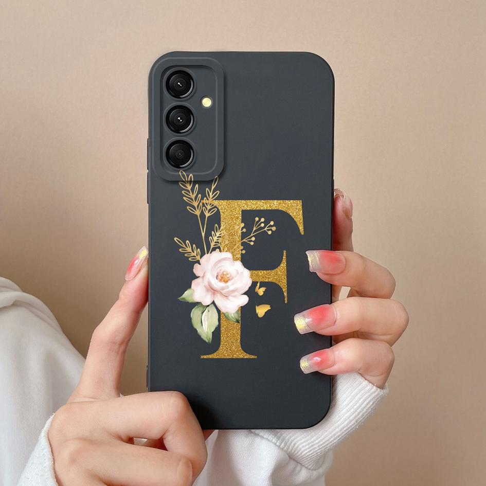 

Чехлы для телефонов Samsung Galaxy S24 FE M35 M55 A06 A16 C55 задняя крышка роскошный 26 букв защита от падения камеры жидкий силиконовый корпус для Samsung Samsung A16 5G