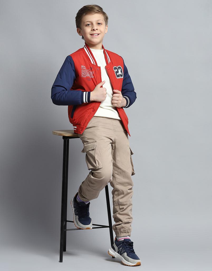 MONTE CARLO Boys Printed Rust Mock Neck Full Sleeve Jacket