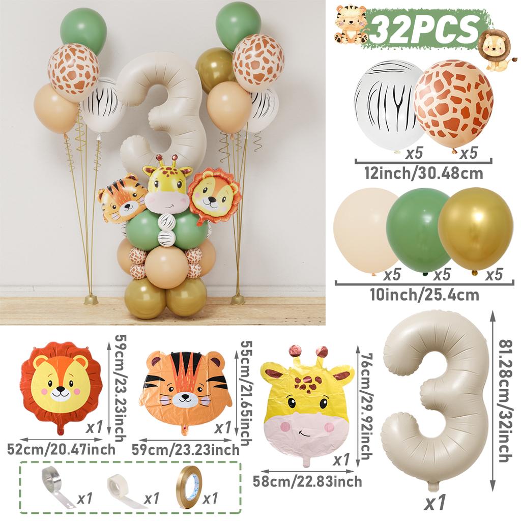 Jungle Animal Balloon Bunch Happy 1st Birthday Party Decorations Kids Favor Gifts Safari Animal Balloons Baby Shower Supplies